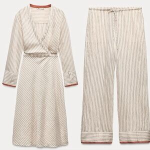 NWT ZARA CONTRAST PAJAMA-STYLE PANTS & CONTRAST WRAP DRESS ZW COLLECTION S